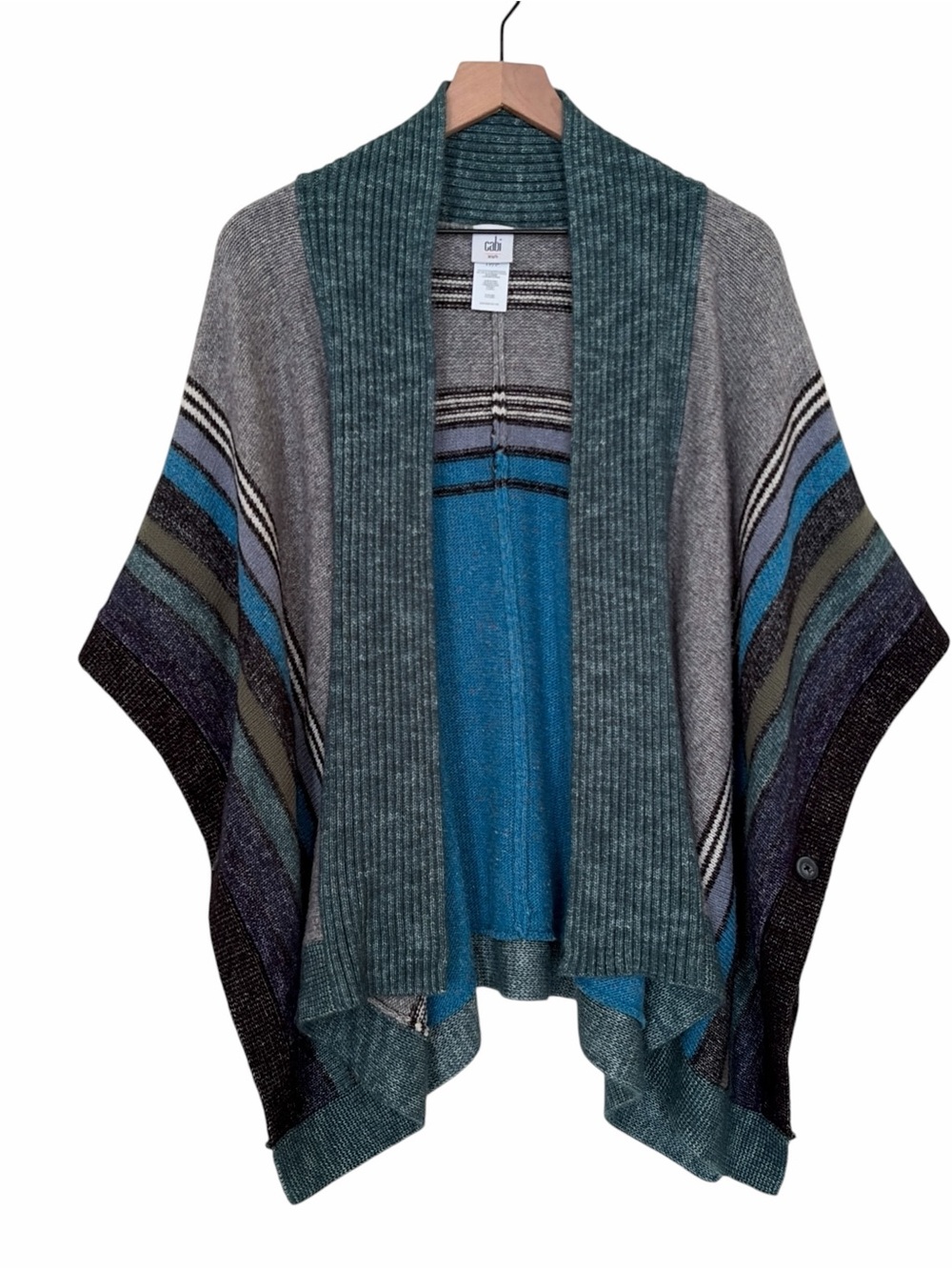 CAbi Blue Gray Striped Open Front Windchill Wrap Cardigan Sweater
